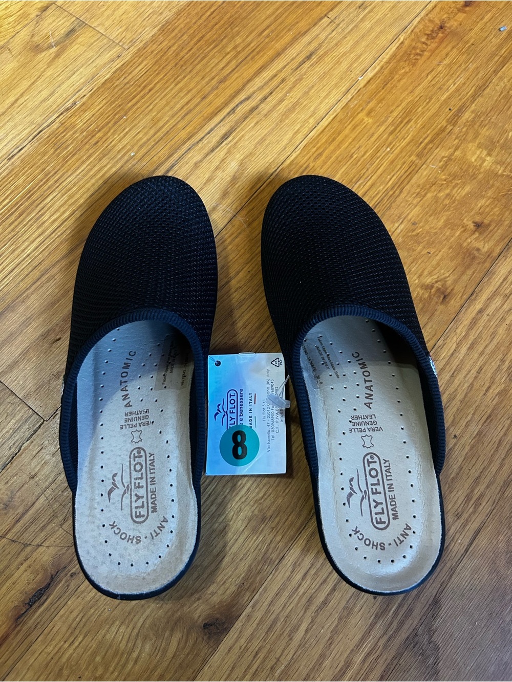 Fly Flot Mules Black Mesh Slip On Comfort Italy Anatomical Anti Shock Sz8 NWOB